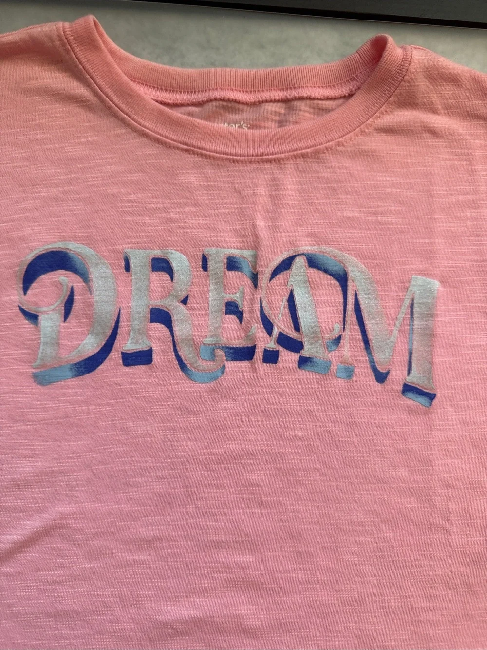 Carter’s Girls' Pink 'DREAM' Long-Sleeve Pajama Top with Blue Printed shorts 12